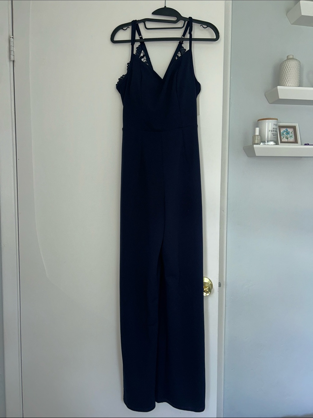 Francesca's Navy Lace-Detail Jumpsuit